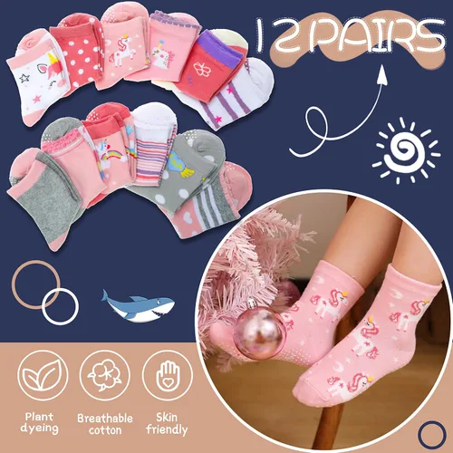Miniatura 6 de ANTSANG Calcetines de algodón a rayas de unicornio para bebés, niñas y niños pequeños