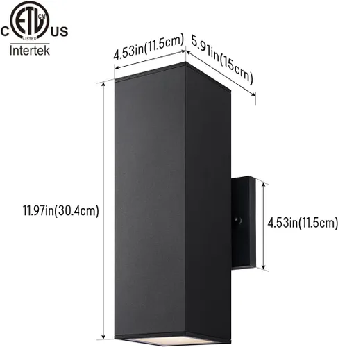 Miniatura 2 de mirrea Moderna luz de porche al aire libre en 2 luces con tubo rectangular de aluminio y cubierta de vidrio templado, aplique de pared impermeable