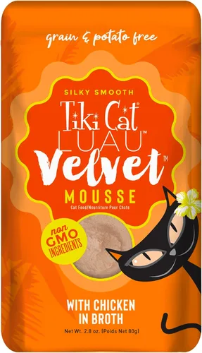 Tiki Cat Velvet Mousse - Alimento húmedo sin granos con una textura suave para gatos adultos y gatitos