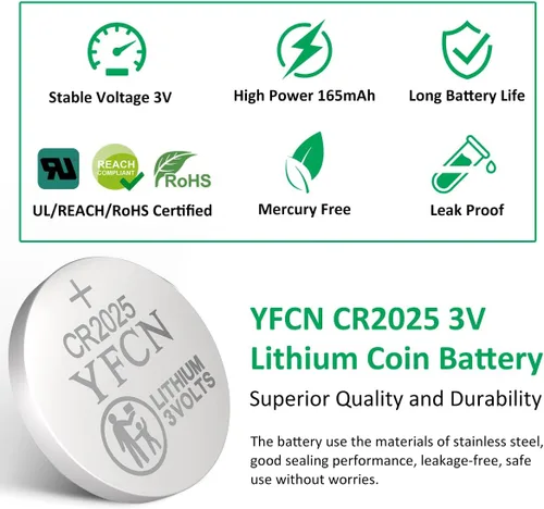 Miniatura 2 de YFCN Batería CR2025 de litio de 3 V, paquete de 5 baterías CR2025 para llaveros, control remoto, velas LED, termómetros, pilas de moneda CR 2025, 5