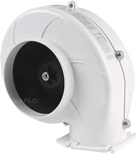 SEAFLO Ventilador soplador de alto flujo, 320 CFM 12 voltios, montaje en brida, protección contra encendido, plástico ABS blanco