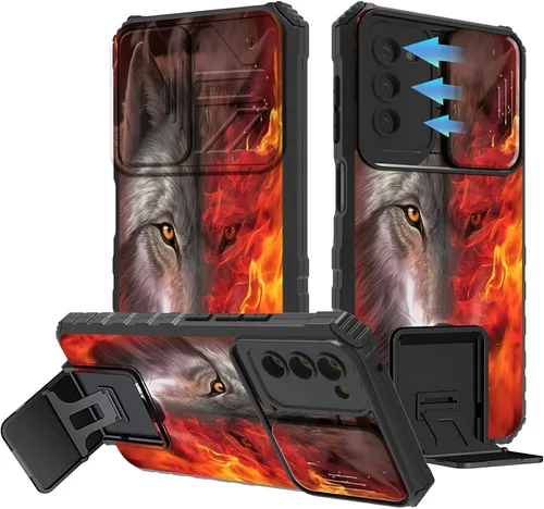 Miniatura 778 de Funda para Samsung Galaxy S22 Ultra 5G, Galaxy S22 Ultra con cubierta de cámara deslizante, funda resistente de doble capa con función atril Black