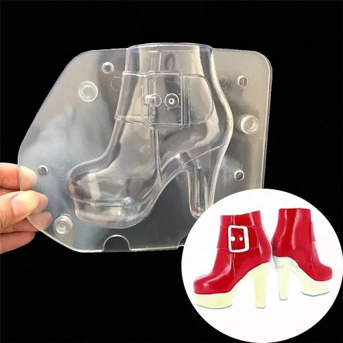 Miniatura 2 de Botas de tacón alto 3D para mujer, molde de chocolate, zapatos de aguja de cuero, molde de policarbonato de plástico para fondant, dulces
