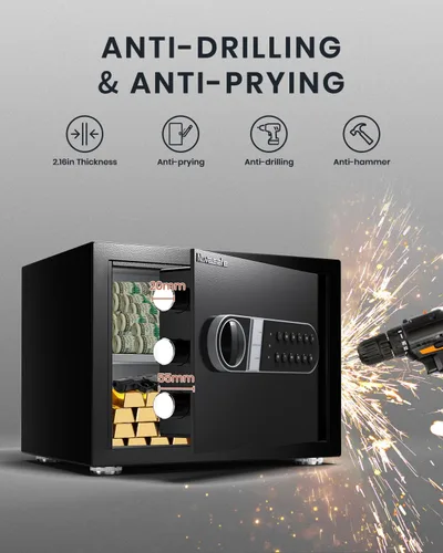 Miniatura 2 de Caja de seguridad, cajas de seguridad para el hogar con llave y bolsa ignífuga e impermeable, caja de seguridad pequeña de 0.8 pies cúbicos