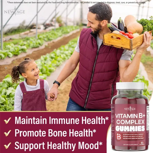 Miniatura 4 de NEW AGE - Gomitas de complejo de vitamina B con vitamina B3, B5, B6, B7, B9 y B12, con biotina, ácido fólico y vitamina C, sin gluten, veganas