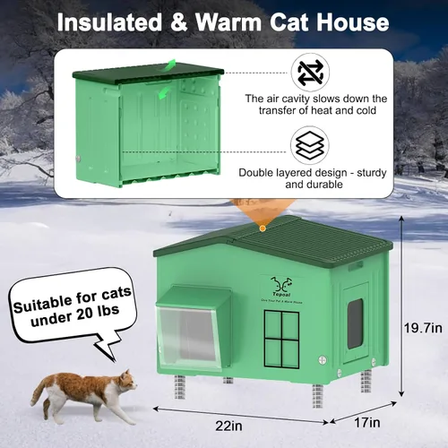 Miniatura 5 de Casa grande e indestructible para gatos con calefacción para exteriores, extremadamente impermeable y resistente a la intemperie, casa para gatos al