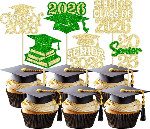 Miniatura 41 de Paquete de 24 adornos para cupcakes de clase 2026 con purpurina 2026 Felicidades Graduación Diploma Done Cupcake Picks 2026 Graduación Temática