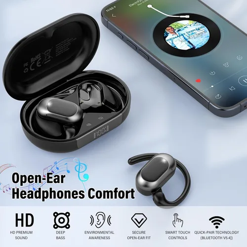 Miniatura 5 de Auriculares de oreja abierta, Bluetooth 5.4, auriculares de conducción de aire de 36 horas de reproducción con micrófono, auriculares ajustables