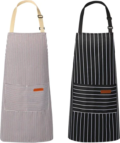 VALOME Paquete de 2 delantales de cocina, delantales para cocinar con 2 bolsillos, correa ajustable unisex para el cuello, delantales de chef para