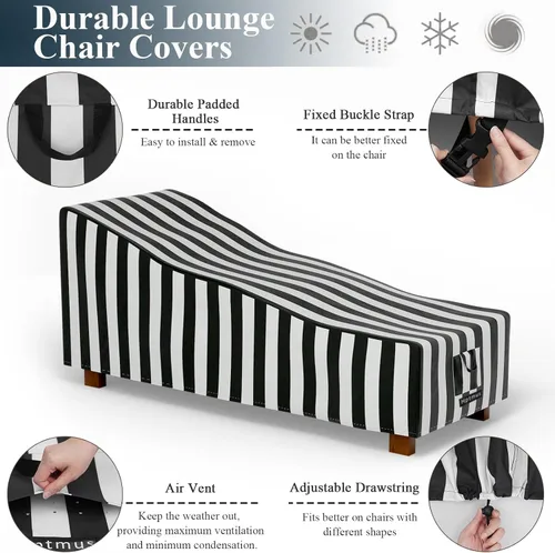 Miniatura 3 de Fundas para tumbonas de patio al aire libre, impermeables, resistentes, 64 pulgadas de largo x 28 pulgadas de ancho x 30 pulgadas de alto, rayas