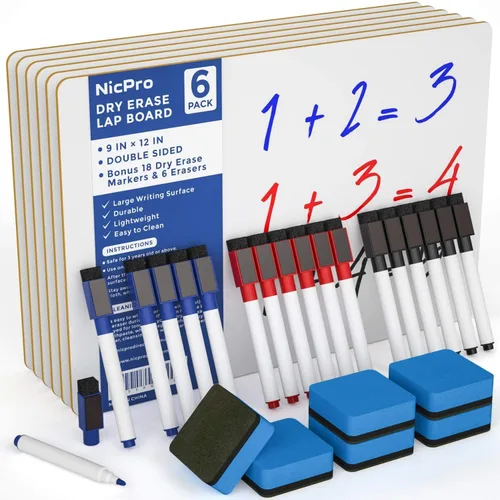 Miniatura 14 de Nicpro Pizarra de borrado en seco de regazo 9 x 12 pulgadas, paquete de 2 pizarras para niños con doble cara, pequeña, rayada y en blanco, con 8