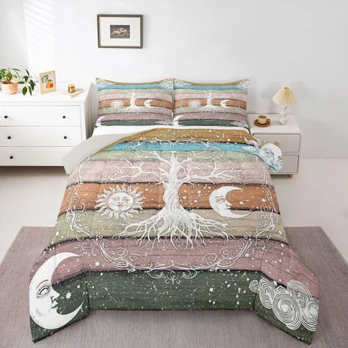 Miniatura 26 de Erosebridal Edredón de árbol de la vida, ropa de cama bohemia con diseño de mariposa y mariposa, edredón de fase lunar hippie, edredón acolchado