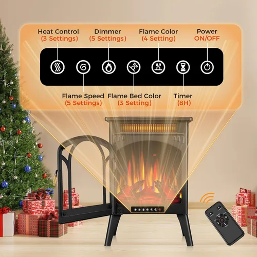 Miniatura 7 de Estufa de chimenea eléctrica, 1500W, calentamiento rápido, calentador de chimenea infrarrojo X con control remoto, temporizador de 8H, estufa