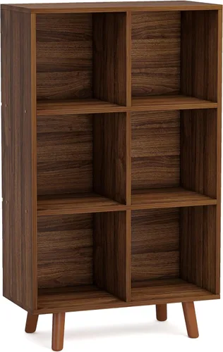 Miniatura 14 de Estantería abierta de 6 cubos, estantería de madera de 3 niveles con patas y panel posterior, ideal para contenedores de almacenamiento de tela
