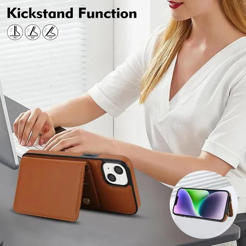 Miniatura 7 de Funda de teléfono para iPhone 13 Mini de 5.4 pulgadas con protector de pantalla, correa cruzada para muñeca, bloqueo RFID, tarjetero de crédito