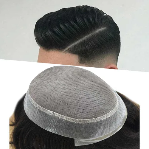 Miniatura 17 de Toupee - Pieza de cabello humano virgen transpirable para hombres, tupé real, sistema de reemplazo de cabello para hombre, mono, fino, 6X8#1, negro