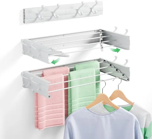 Estante de secado plegable para montar en la pared, ahorro de espacio, de acero inoxidable de 23.5 pulgadas, con varillas reforzadas resistentes de