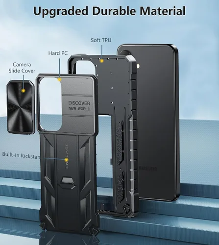 Miniatura 5 de FNTCASE Funda protectora para Samsung-Galaxy S24: Funda para teléfono S25 protección a prueba de caídas de grado militar con soporte y tobogán