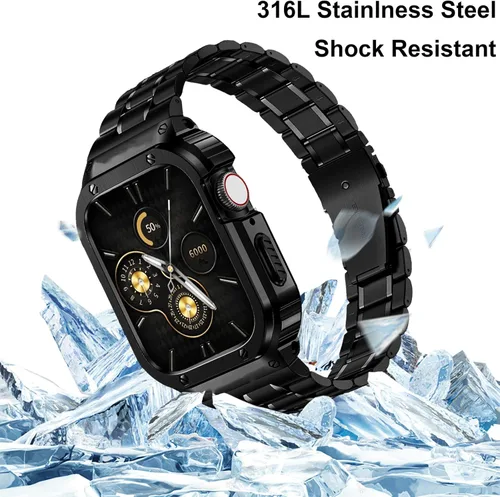 Miniatura 5 de HASLFM - Correa de reloj de acero inoxidable con funda compatible con Apple Watch Series 6, 5, 4, SE3/2/1 (1.732 pulgadas), serie 3, 2, 1