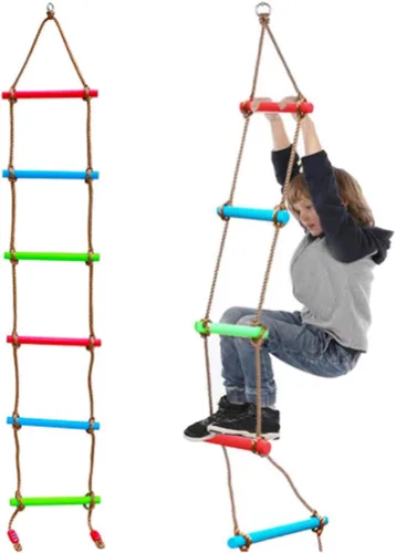 Miniatura 6 de Escalera de cuerda de escalada, escalera de cuerda de escalada para niños, resistente a la tracción, tejido multicapa, suave y colorido, accesorios