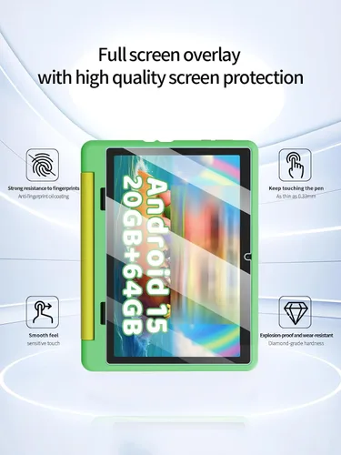 Miniatura 2 de Protector de pantalla para tablet Gleeso Android 15 de 10.1 pulgadas, antiarañazos, dureza 9H, sensible al tacto, bordes redondeados 2.5D, sin