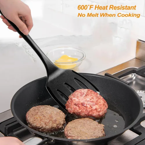 Miniatura 7 de Juego de utensilios de cocina de silicona, espátulas y cucharas antiadherentes grandes y resistentes al calor para cocina, ideales sin BPA