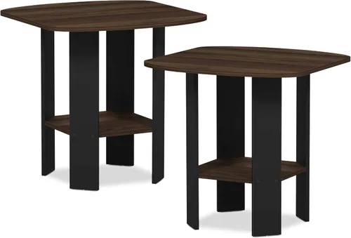 Miniatura 4 de Furinno - Juego de 2 mesas auxiliares de diseño simple, color nogal Columbia/negro