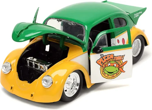 Miniatura 7 de Jada Teenage Mutant Ninja Turtles 1:24 1959 Volkswagen Drag Beetle - Coche fundido a presión y figura de Miguel Ángel de 2.75 pulgadas, juguetes