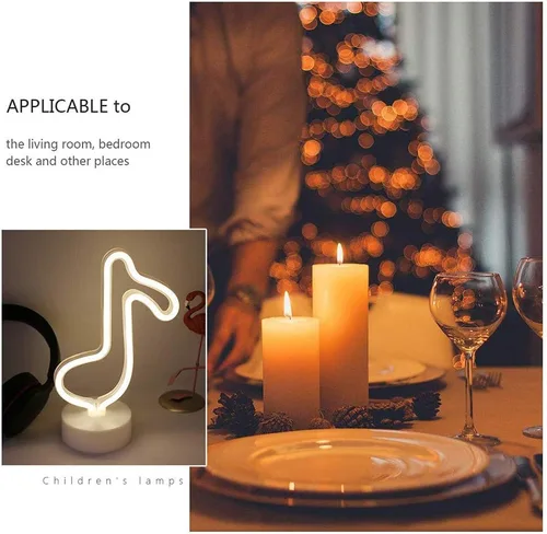 Miniatura 6 de Cartel de neón LED para interior, luz nocturna con base de soporte, funciona con batería/USB, luz decorativa de neón notas musicales