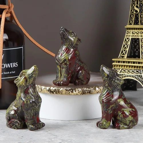 Miniatura 5 de Artistone Estatua de lobo de cristal de 2.0 pulgadas, piedra de sangre de dragón anhelada a mano, escultura de animal, piedra curativa