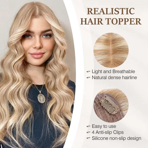 Miniatura 53 de Rich Choices Pelucas con topper de cabello para mujeres, cabello humano real 100% Remy, sin flequillo, para mujeres con adelgazamiento en la parte