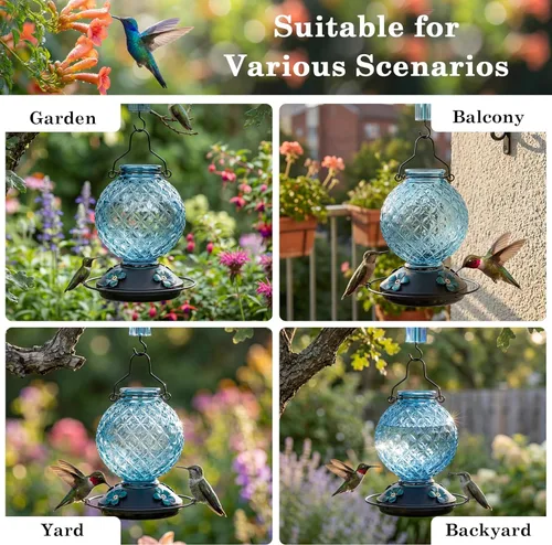 Miniatura 6 de 25 OZ Glass Hummingbird Feeder for Outdoors, Leak Proof Hummingbird Feeder with Ant Moat, 4 Bee Resistant Feeding Ports, Easy Clean Wide Mouth