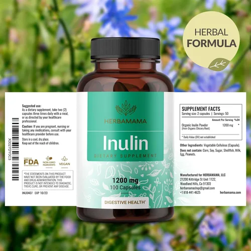 Miniatura 7 de HERBAMAMA Cápsulas en polvo de inulina de 1200 mg – Apoyo digestivo y limpieza intestinal con fibra prebiótica de inulina – Suplemento en polvo