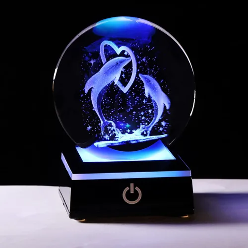 Miniatura 12 de Regalos de delfines de cristal grabados con láser 3D de Qianwei para mujeres y hombres, figuras de vidrio de delfines para decoración de habitación