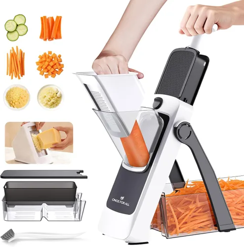 Miniatura 8 de ONCE FOR ALL Safe Mandoline Slicer Pro, 4ª generación, cortador de verduras de grosor ajustable para cocina, picadora de alimentos con contenedor
