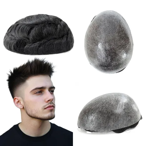 Miniatura 19 de HAIR NATURE Sistemas de reemplazo de cabello humano Toupee para hombre, 0.005 in, piel de polietileno inyectada, pelucas reales para hombres