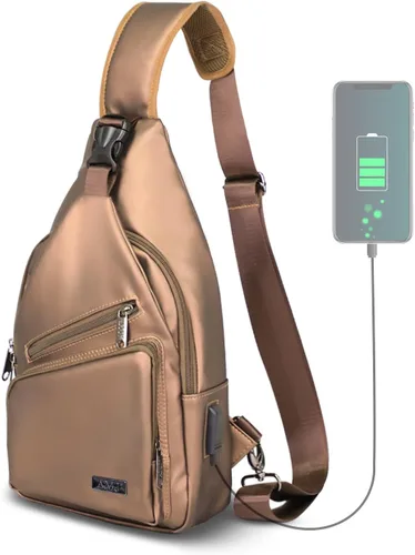 Miniatura 16 de AMJ Bolso cruzado tipo bandolera para hombres y mujeres, mochila de hombro casual, mochila de pecho tipo morral para senderismo y viajes Blanco Gris