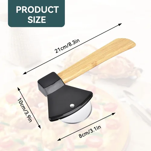 Miniatura 3 de Cortador de pizza de acero inoxidable, cortador de pizza de hacha redonda, rueda de cocina con tapa, rebanador de alimentos de mano para el hogar