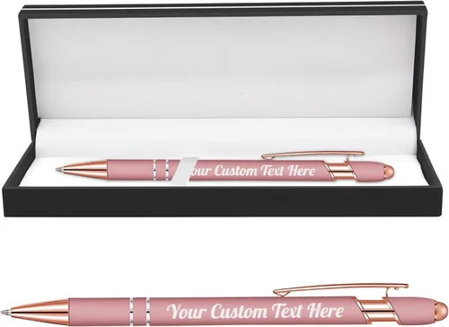 Miniatura 27 de 12 bolígrafos personalizados a granel con grabado sin nombre, bolígrafos personalizados con lápiz capacitivo, logotipo de mensaje de texto grabado