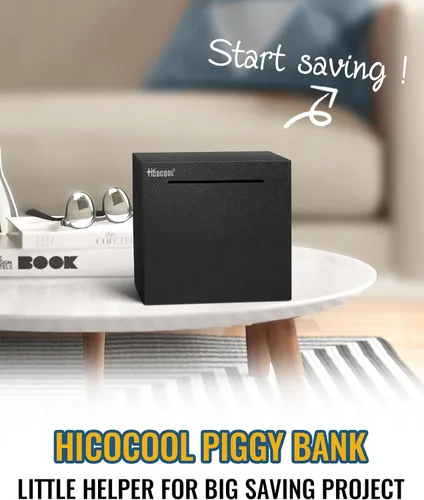 Miniatura 8 de hicocool Alcancía para adultos debe romperse para abrir, alcancía de acero inoxidable para adultos para dinero real, banco de dinero de metal Negro