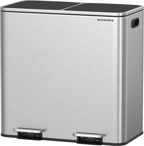Miniatura 13 de SONGMICS Bote de basura, 2 botes de basura de 8 galones (2 x 30 L) para cocina, con 15 bolsas de basura, 2 compartimentos, cubos interiores