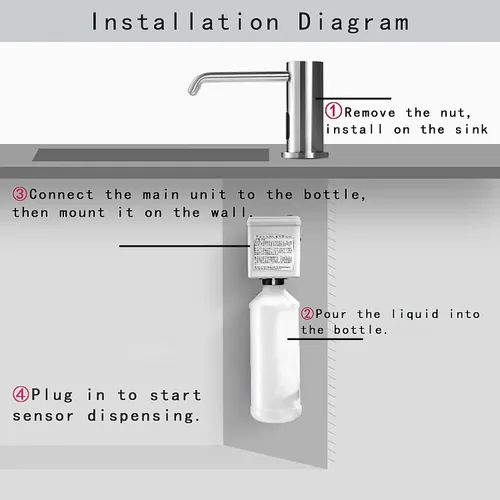 Miniatura 7 de Dispensador de jabón automático sin contacto para fregadero de cocina y baño, dispensador de jabón eléctrico comercial líquido de níquel cepillado