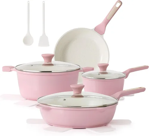 Miniatura 10 de SENSARTE Juego de utensilios de cocina antiadherentes de 13 piezas, ollas y sartenes antiadherentes con revestimiento de granito suizo, juego de Gris