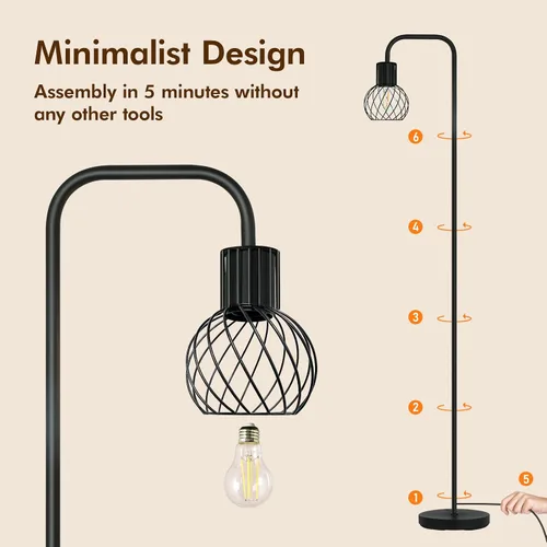 Miniatura 7 de Lámpara de pie industrial, lámpara de pie LED moderna con bombilla LED de 6W, interruptor de pie, lámparas altas de metal para sala de estar