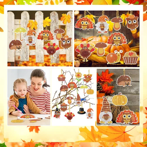 Miniatura 6 de Inbagi 15 llaveros de pintura de diamante de otoño, llaveros de arte de diamantes de otoño, decoración para decoración de fiesta de Acción de Gracias