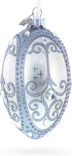Miniatura 3 de Huevo de cristal blanco con pergaminos de plata de 4 pulgadas
