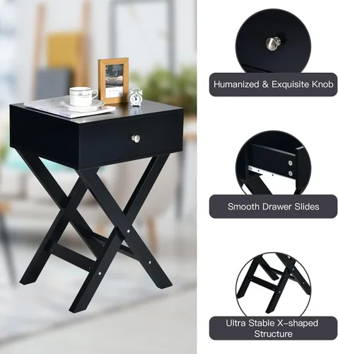 Miniatura 6 de Giantex Mesita de noche con cajón, mesa auxiliar en forma de X, mesa auxiliar moderna para sofá, mesa de noche multifuncional para el hogar, sala