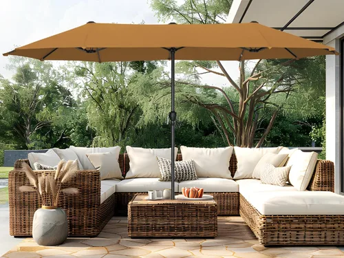 Miniatura 12 de PHI VILLA Sombrilla Grande de Patio de 13 Pies de Doble Cara Gemela para Mercado Exterior con Manivela, Beige