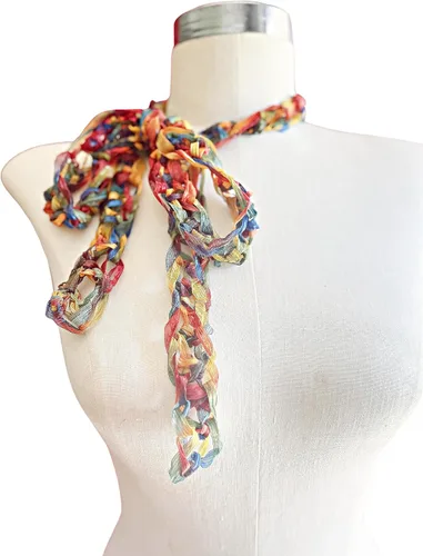 Miniatura 2 de Bufanda delgada hecha a mano, bufanda de mezcla multicolor, bufanda ligera, bufanda de moda, hecha a mano en los Estados Unidos, accesorio de moda