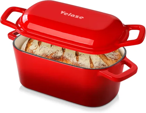 Velaze 3.6QT Horno holandés para hornear pan, olla ovalada de hierro fundido esmaltada con tapa y asas desplazadas, apta para horno hasta 500°F para